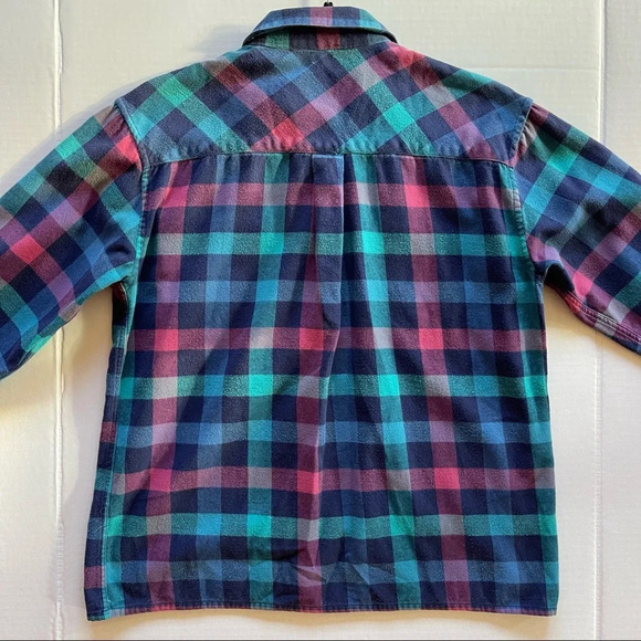 Vintage Merona Sport  Plaid Long Sleeve Women Shirt size M Y2K Green Blue Pink - Picture 2 of 12